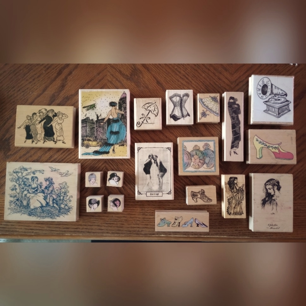 Female vintage style wooden rubber stamps